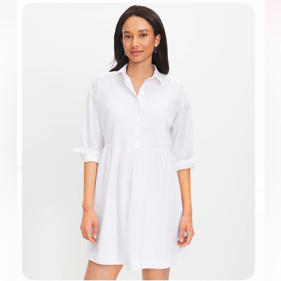 LOFT Dresses & Skirts - LOFT White Cotton Poplin Shirt Dress Long Sleeve Petite M